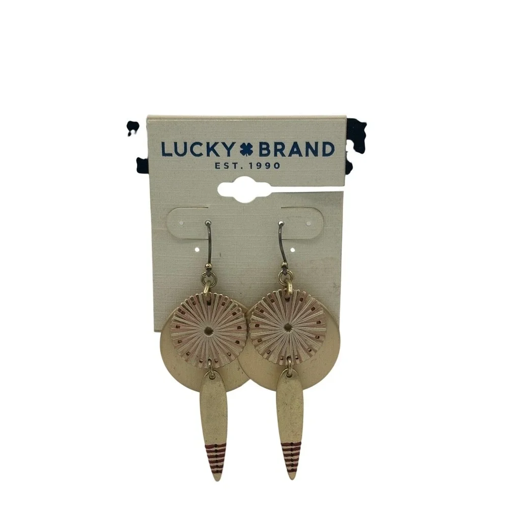 Lucky Brand Drop Earrings Women OS Gold Pink NEW Boho Thread Wrap Sunburst Leaf - Picture 1 of 5